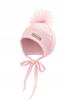 Girls' Hat 42-44 Tied 2 Layers Pompom Spring Autumn Pink