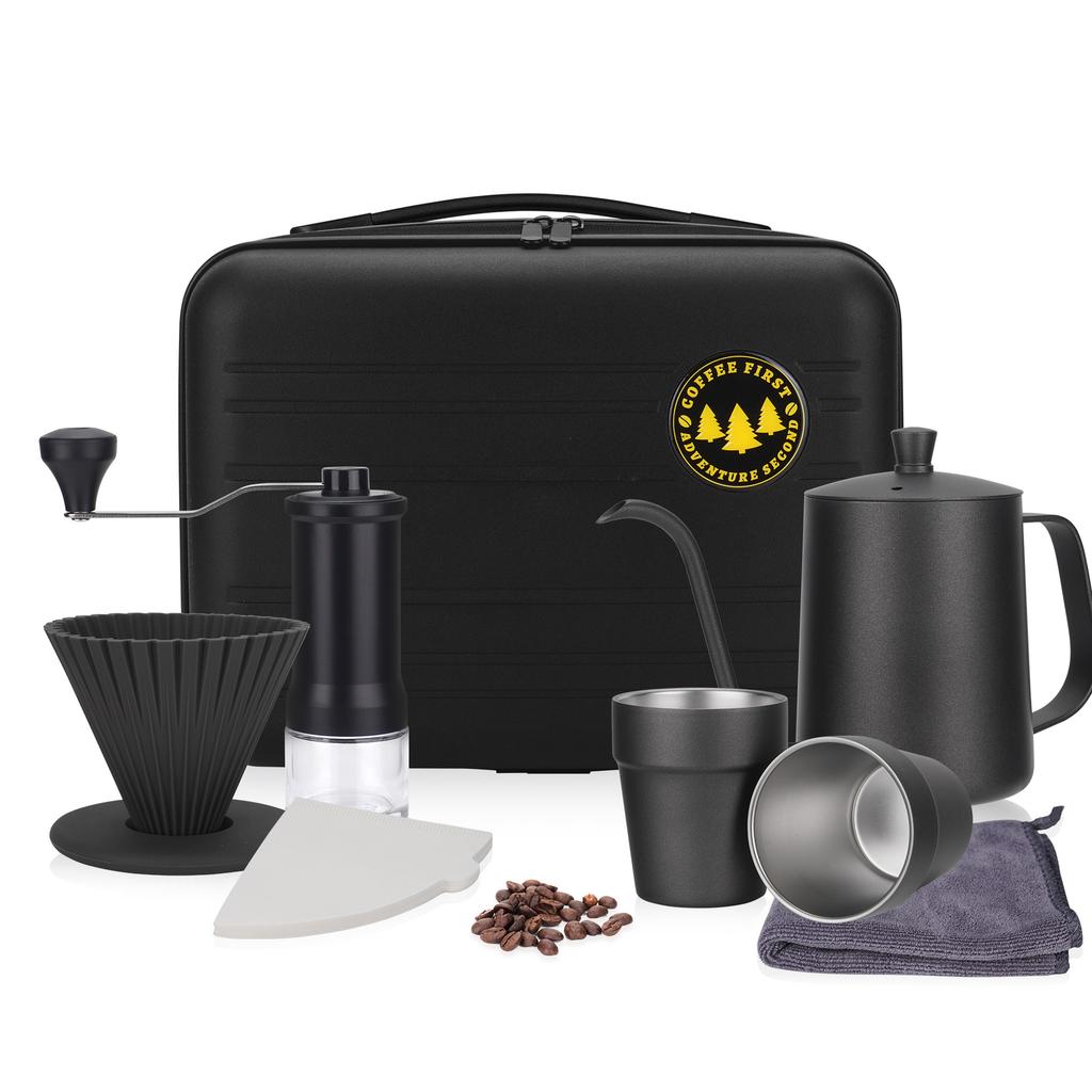 26-Year-old New Hand-brewed Coffee Set Outdoor Camping Simple Stainless Steel Coffee Set 9-piece Set