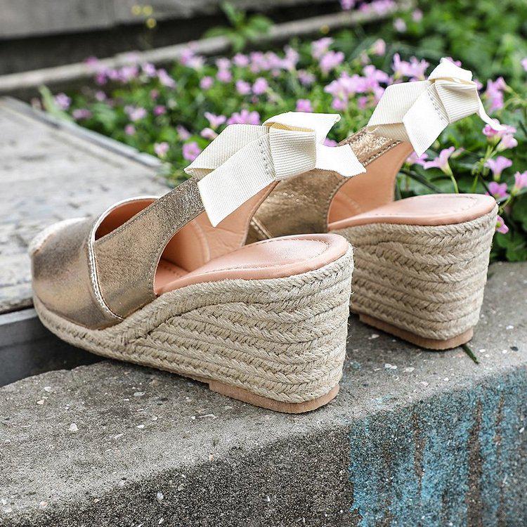 European & American Snakeskin Pattern Jute Wedge Women's Closed-Toe Backless Summer Sandals, Plus Size High Heel Shoes