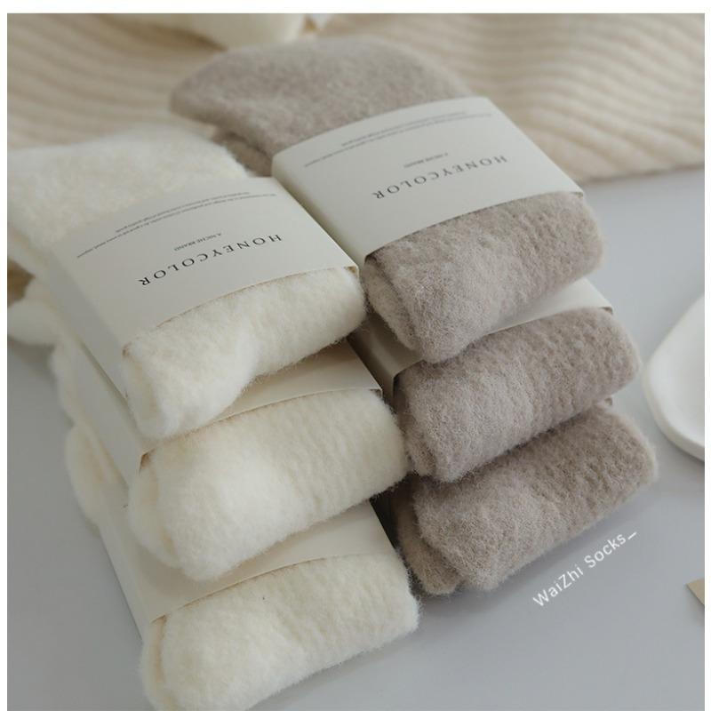 Luxury Cashmere Wool Socks for Women, Soft Color, Smooth Solid Color Matching All Seasons Warm and Sweat-Absorbing Sleeping Outdoor Sports Socks