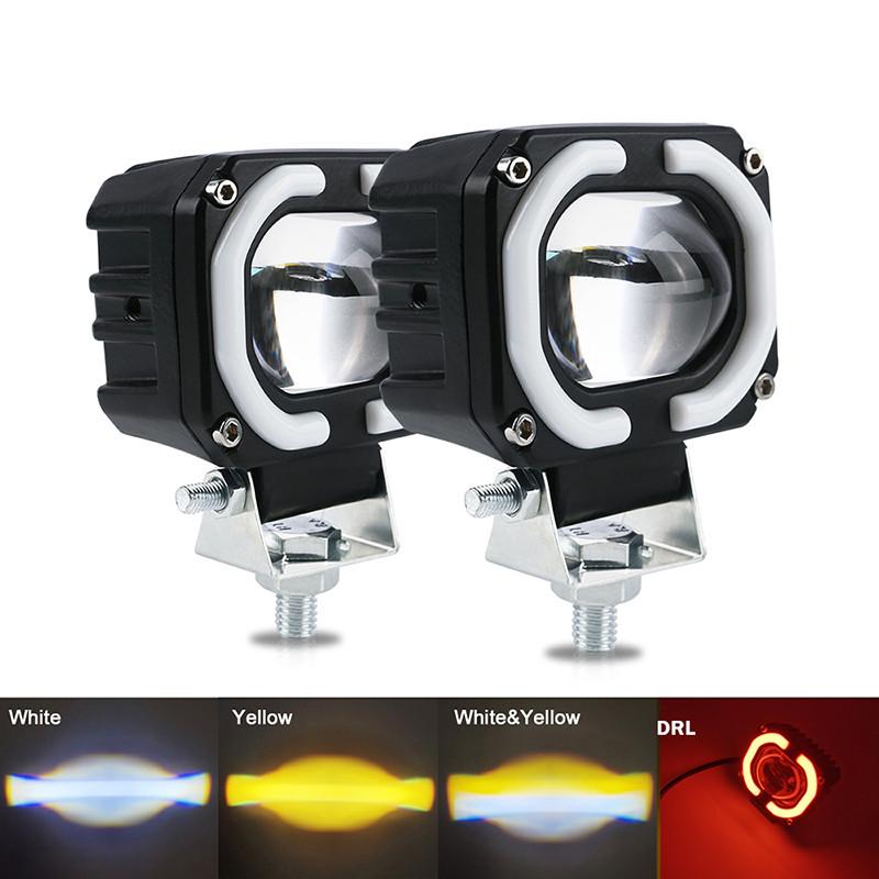 Moto Angel Eyes Driving Lamps Spotlights 3 Build-in Mode Motorcycle Universal Headlight Auxiliary LED Running Lamp