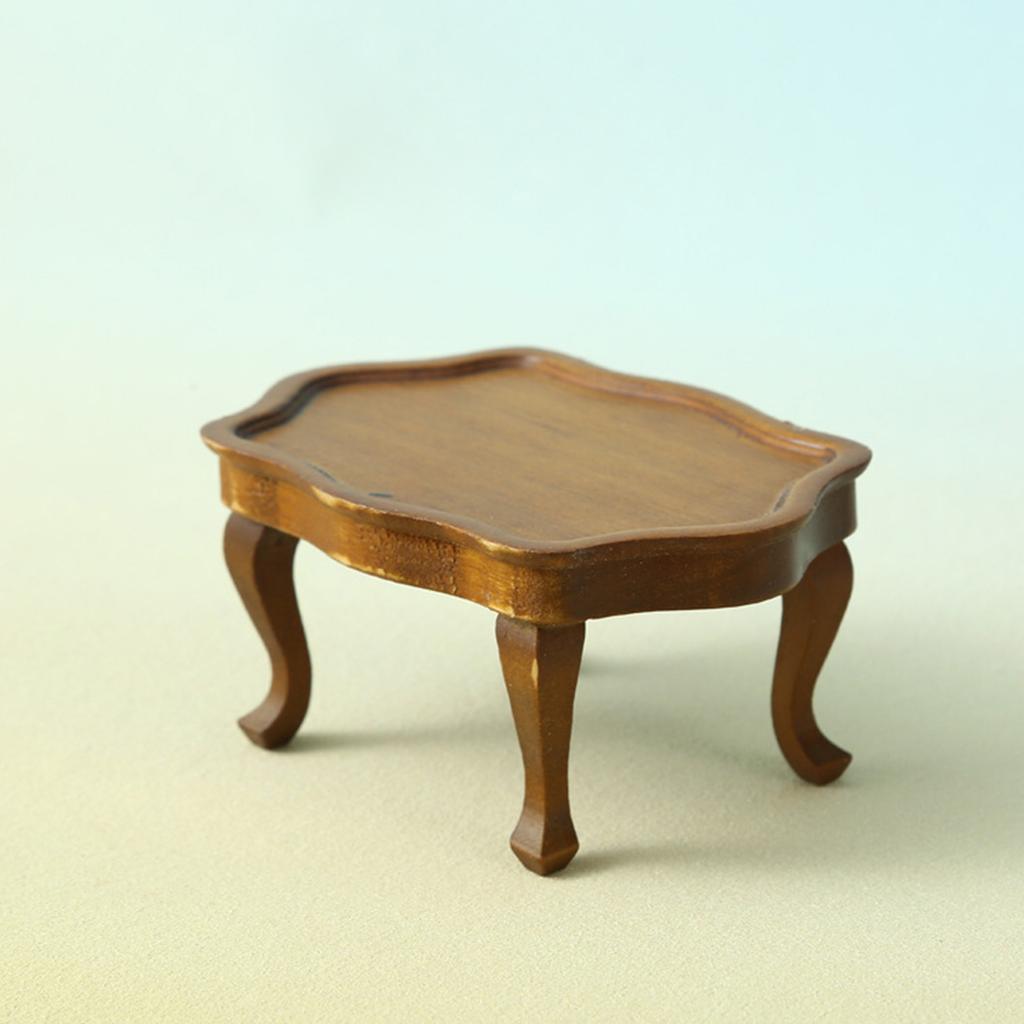 1/12 Miniature Vintage Coffee Table Wood Side Tea Table for Dollhouse Decoration and Displaying Small Food and Drinks