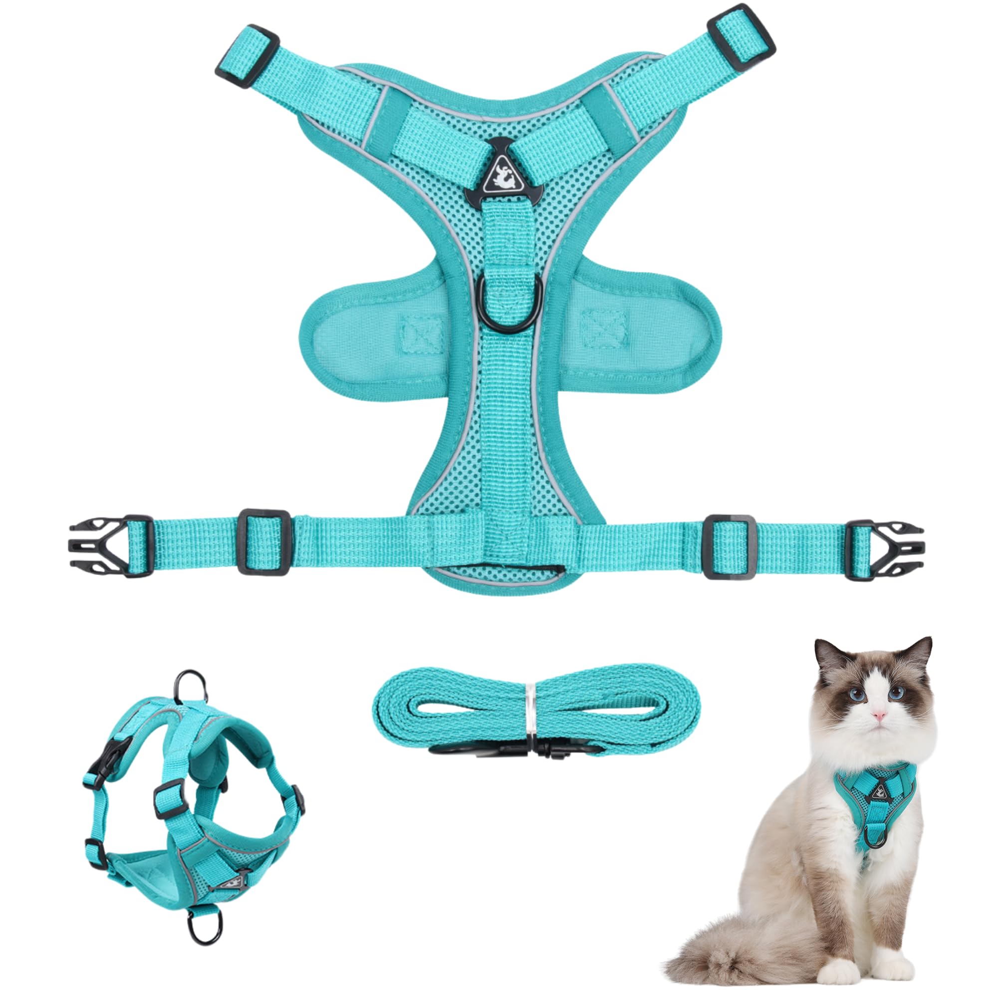 

NASSIA Cat Walking Harness, Night Reflective Cat Lead, Lightweight, Adjustable, Breathable Mesh Collar for Cats and Dogs (Light Blue, Small)