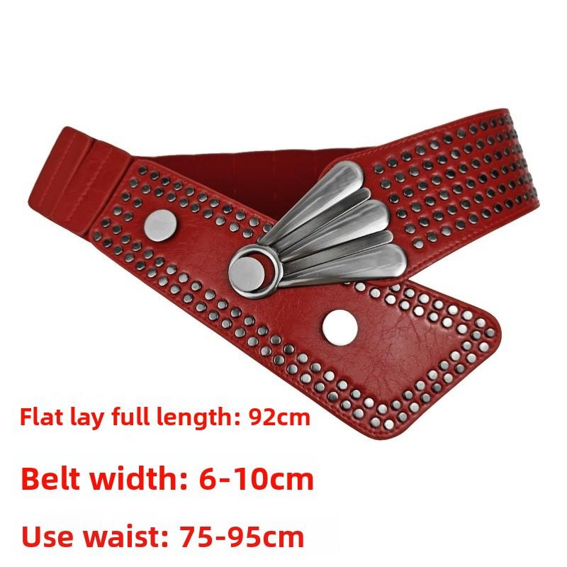 

Heavy industry belt punk style hot girl rivet wide waistband skirt jeans waistband червоний