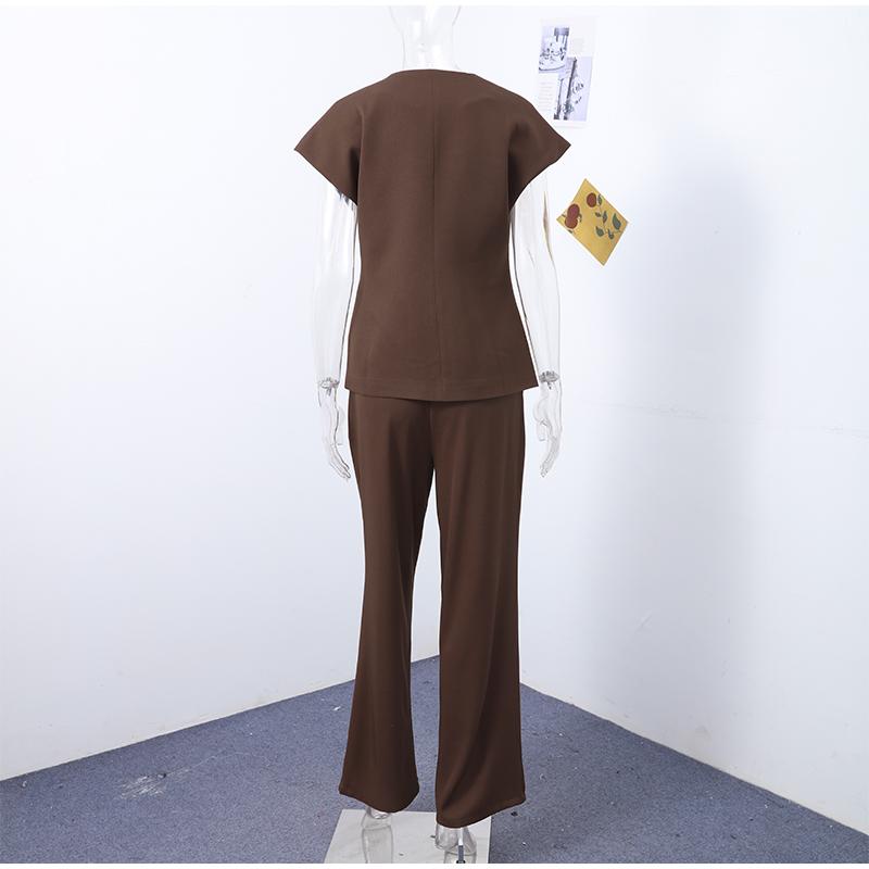 Casual 2 Piece Pants Sets Women Solid One Button Blazer Zippers High Waist Pleat Wide Trousers 2025 Spring Summer Lady Outfits