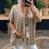 Damen V-Ausschnitt Kurzarm Tunika Oberteil Lockerer Schnitt Lässiges Pailletten Glitzer T-Shirt Für Streetwear Tägliches Urlaubs Outfit