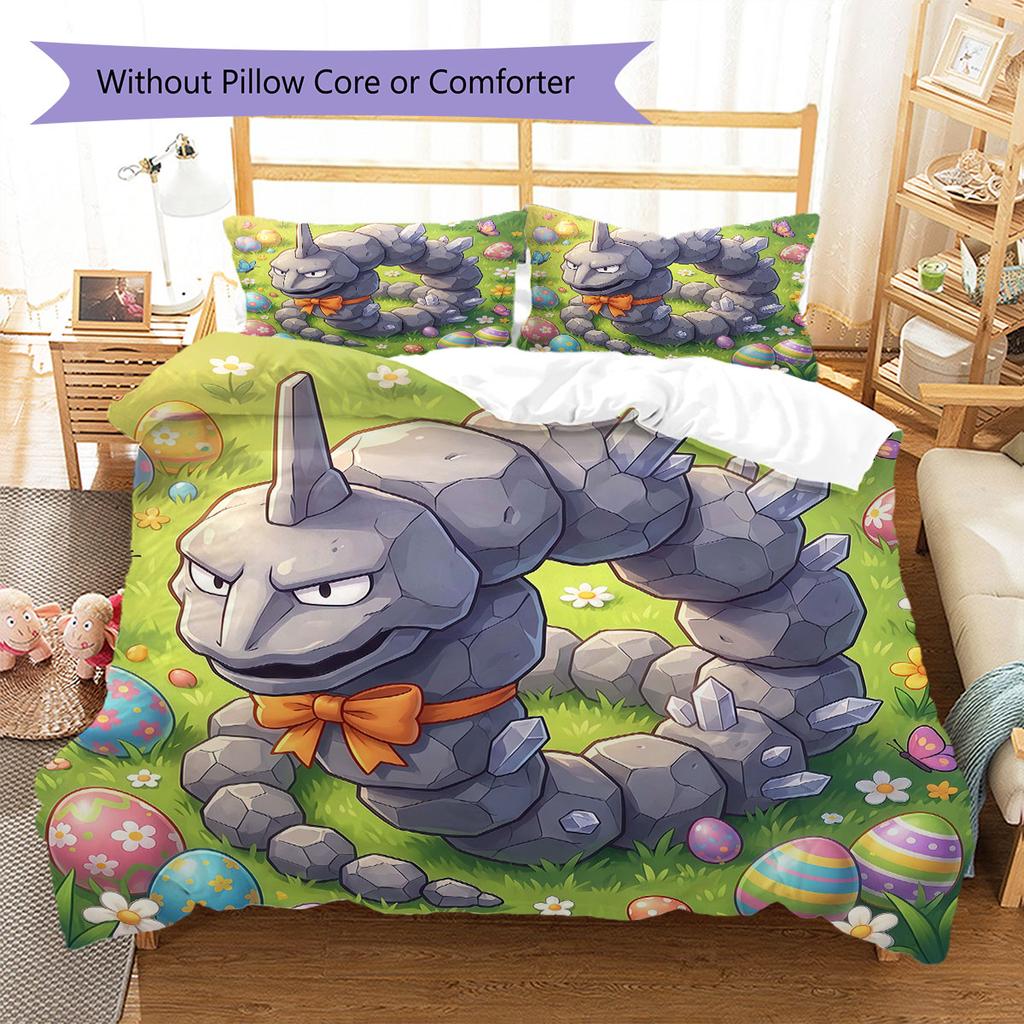 Cute Easter Egg Pattern Bedding Quilt Set Quilt Cover Pillowcase Home Decoration Birthday Gift (1 * Duvet Cover + 2 * Pillowcase, Without Core)