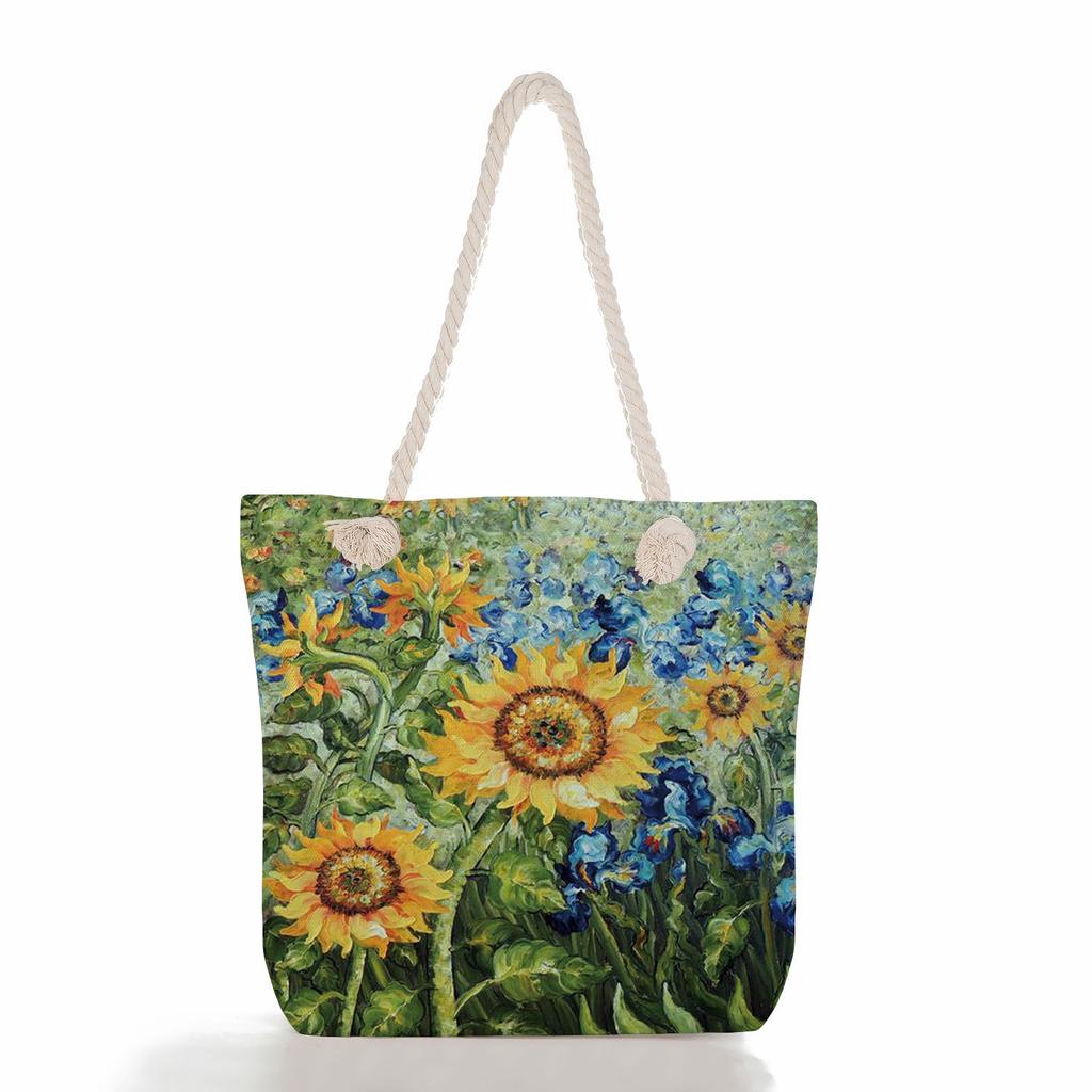 Creative oil painting print thick rope single-shoulder beach bag 7267 CLE