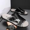 Fashion Men's Leather Personalized Double Buckle Slippers Fashion Luxury Brand Outdoor Sandals Handmade Designer Casual Shoes Walking