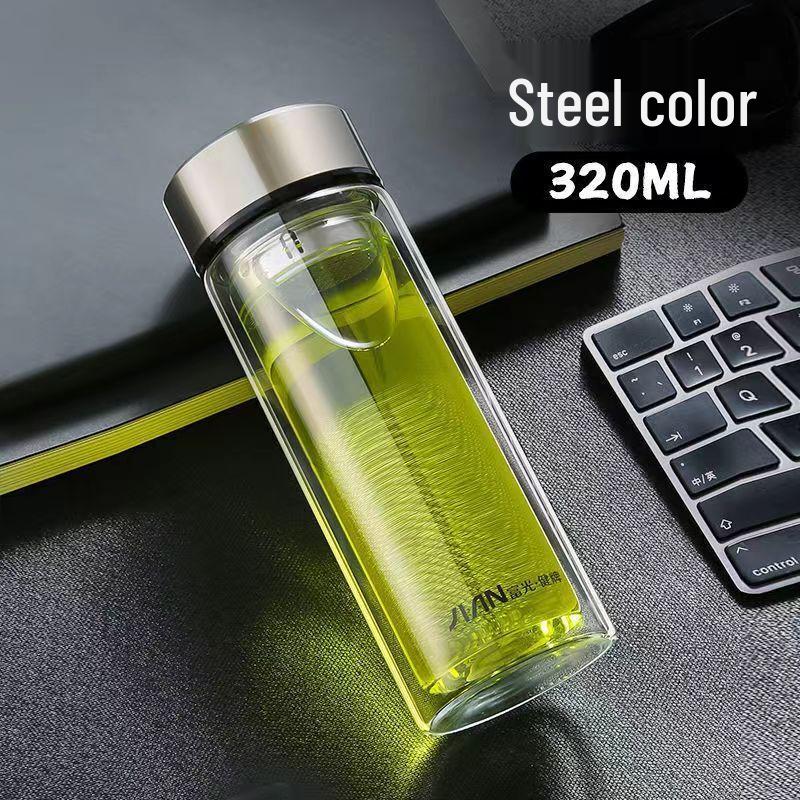 FUGUANG X1804 Double Wall Glass Mug with Handle, 320ml