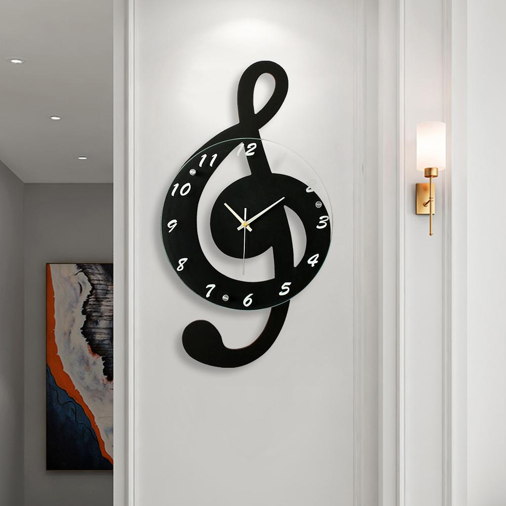 Durable Stylish Musical Note Wall Clock, Silent Non-Ticking, Battery Operated, Modern Black Decor, 9.45In Round, Quartz Movement