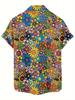 Men's Casual Hip-Hop Rock Streetwear Hawaiian Shirt with Colorful Floral Doodle Art 3D Print