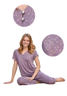 Women's Bamboo Pajamas Short Sleeve Long Pants Soft Comfortable L