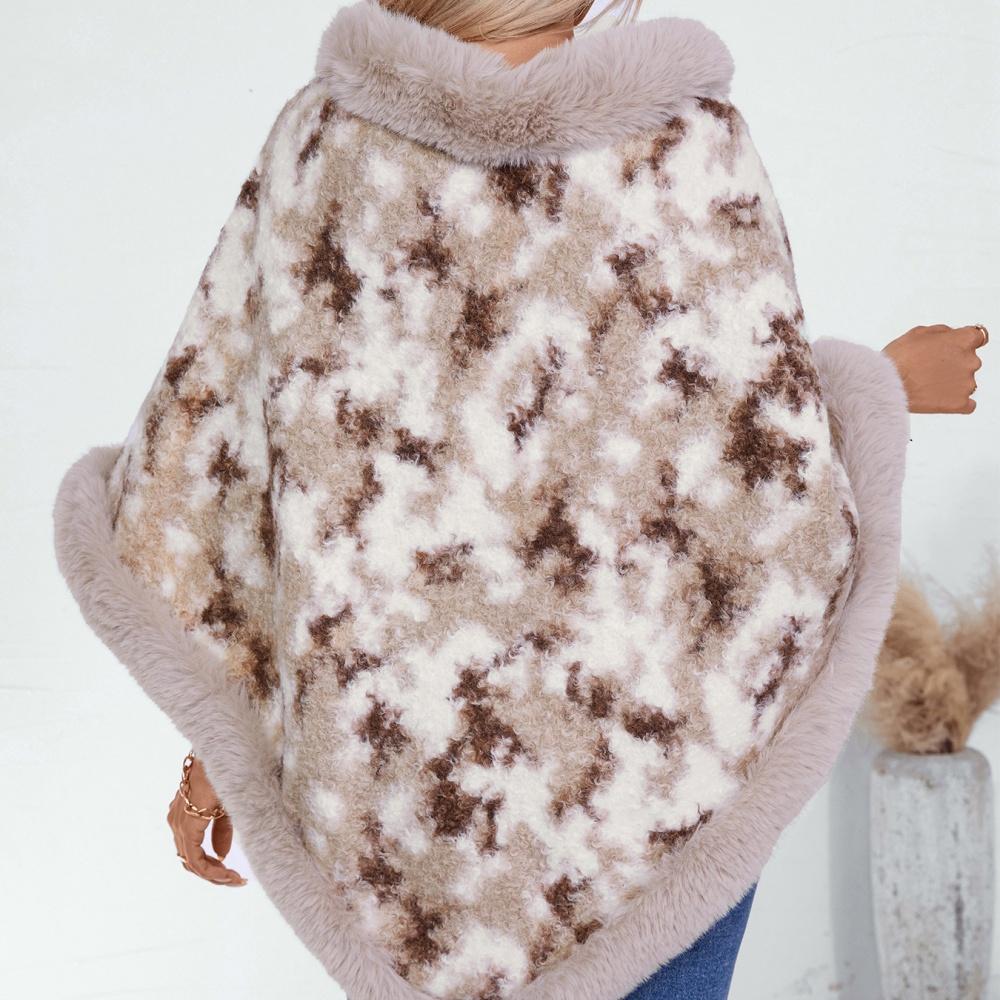 4 Colori Poncho in Pelliccia Sintetica da Donna Triangolare Caldo Pullover Largo Soprabito Invernale Leopardo Pile d'Agnello Velluto Spesso Morbido Mantelle