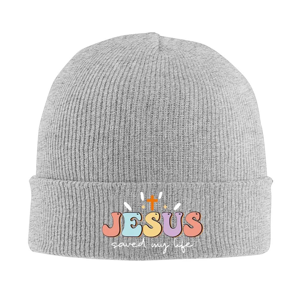 Jesus saved lifecross letters design Unisex Women Unisex Knitted Hat Beanie Pullover Cap Winter Thermal Warm Christmas Outdoor Cy
