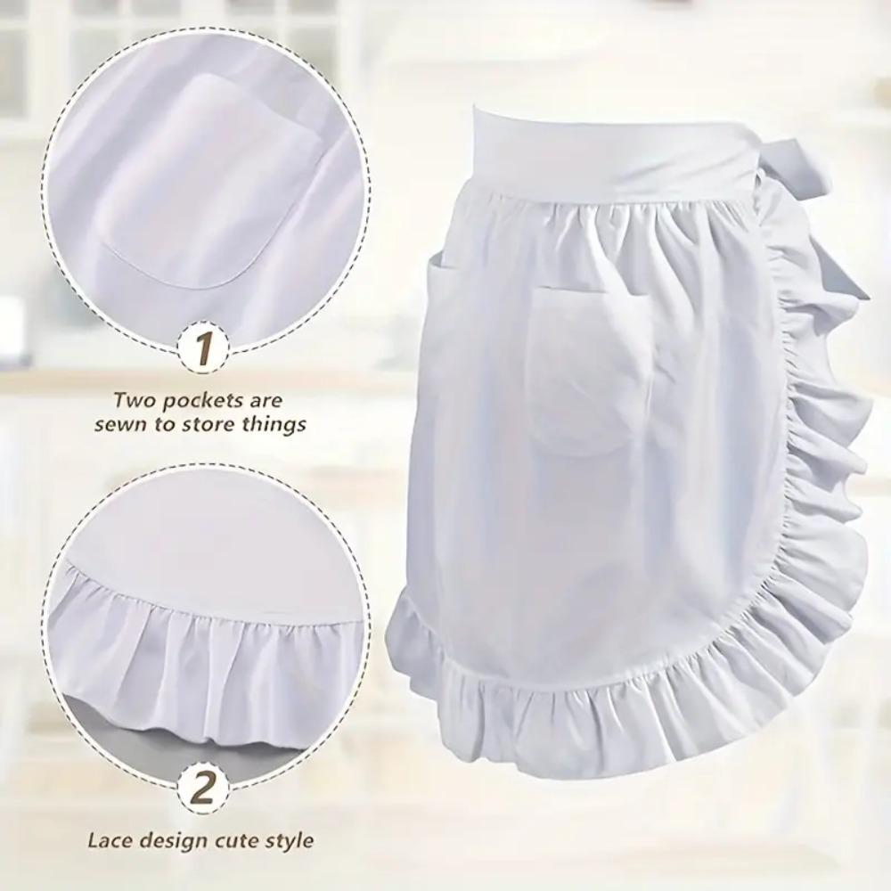 Dual Pockets Maid Apron European Style Kitchen Apron Art Studios Cooking Half Apron  Hotel