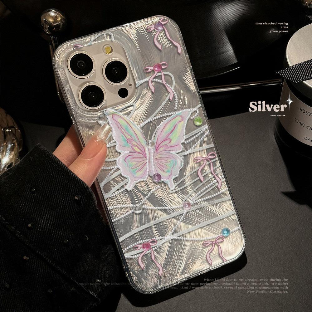 Feather Luster Phone Case for Samsung A53 A14 A33 A12 A32 S24 S23 Plus S20 S21 FE for iPhone 17 15 16 13 Pro 17 16 Pro Max Butterfly Bow Phone Case