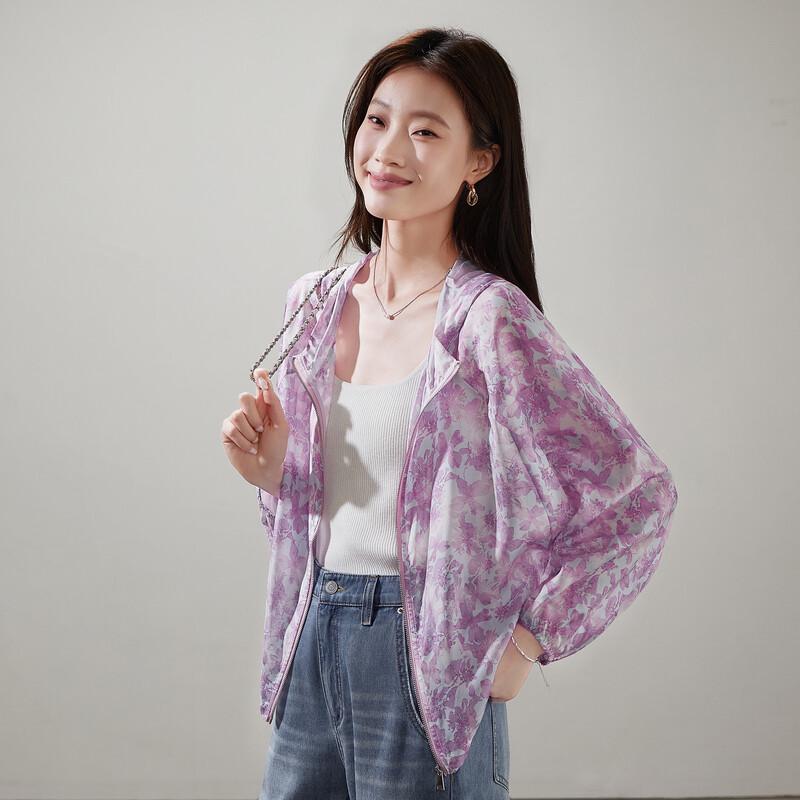 SOFSIL Women's Silk Printed Hooded Jacket