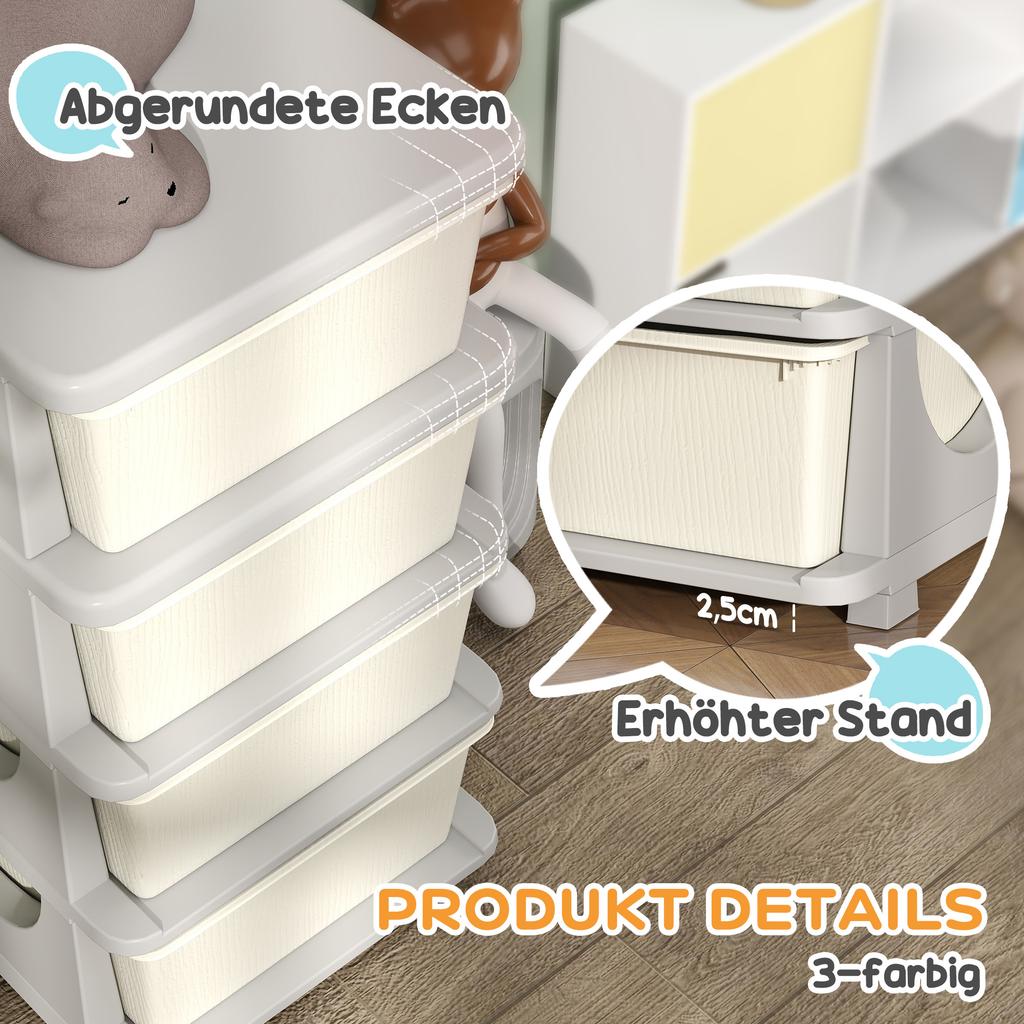 Four-Tier Kids Storage Boxes, with Four Drawers - White