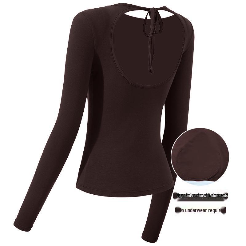 

Женский быстросохнущий спортивный топ с длинным рукавом и открытой спиной: Высококачественная верхняя одежда для йоги и пилатеса S