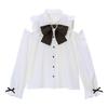 SUNNYSTEP Women's Lolita Top, Long Sleeves, Heart Print, Off-the-Shoulder, Ribbon, Sickly Cute, Pink, Black, White, Bow Tie, Lace, Ruffles, Mass-Produ