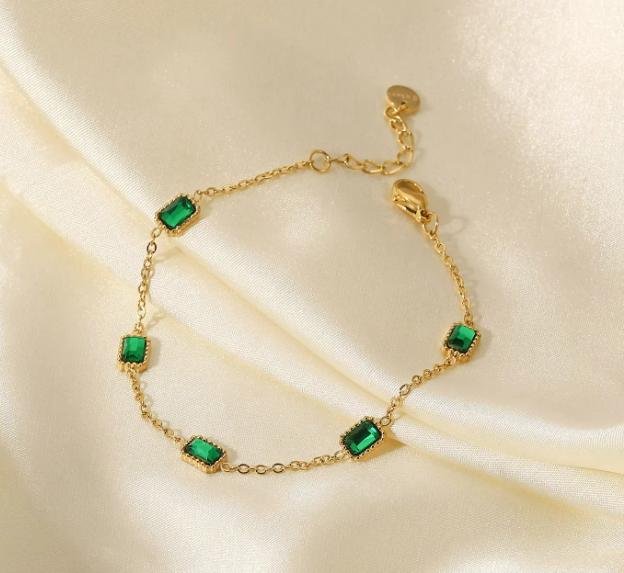 European and American Style New Bracelet, square Green Zircon Bracelet, Titanium Steel Bracelet Jewelry for Women