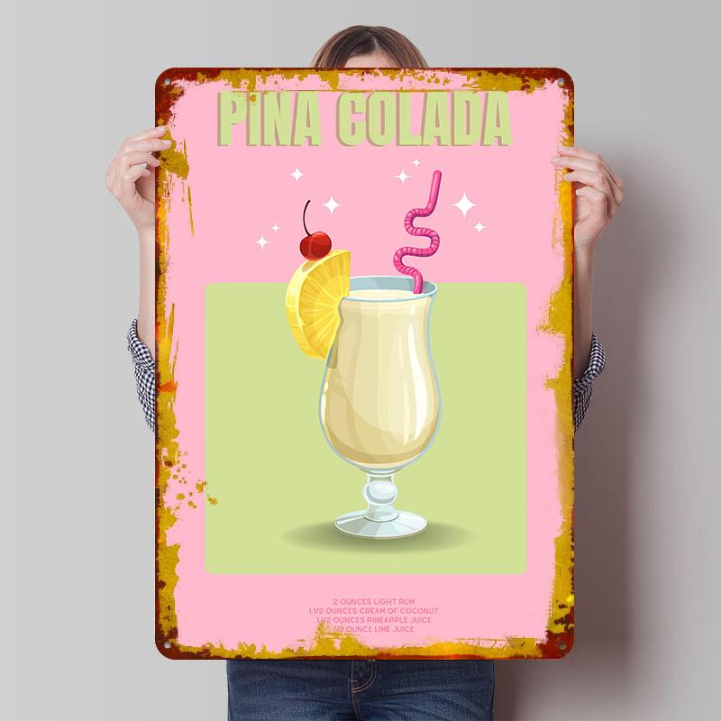 Pina Colada Cocktail Printed Poster Customized Wall Art Retro Vintage Metal Tin Signs for Gamer Decoration Room Coffee Bar Decor 7.9x11.8In(20x30cm)