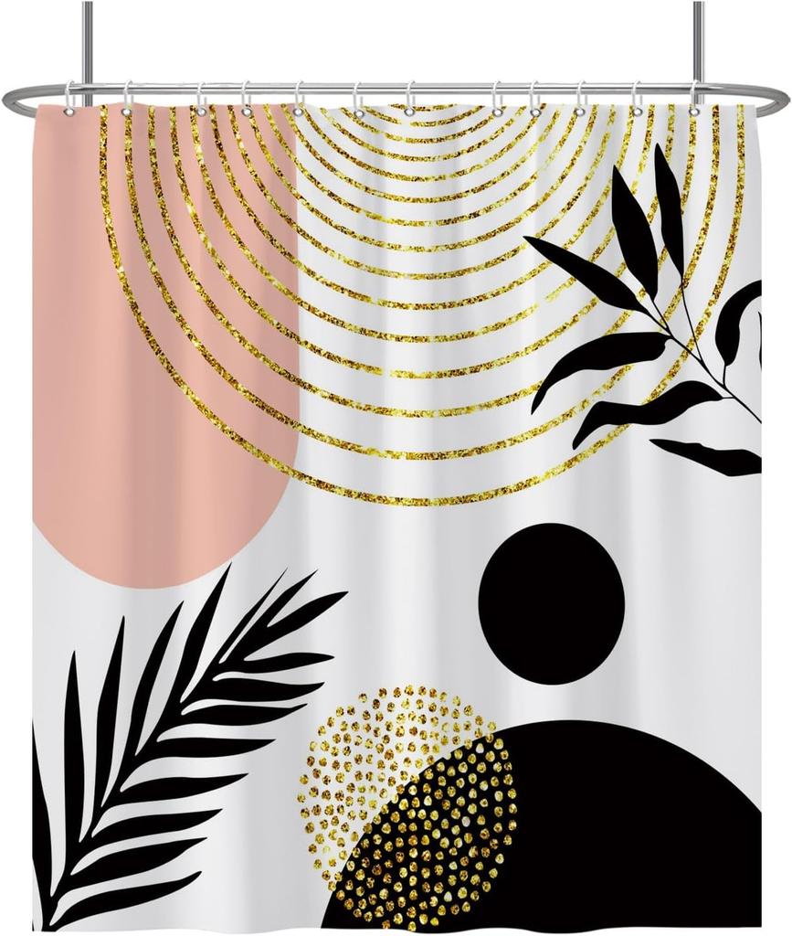 Black Grey Plant Leaves Shower Curtain Medieval Modern Abstract Bathroom Decorative Shower Curtain With Hooks 180X180Cm
