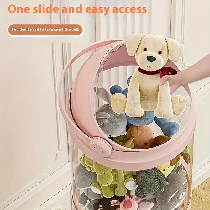 Round Plastic Doll Storage Bucket Multipurpose Large-Capacity Clear Plush Toy Organizer for Home Ornament Storage Christmas Gift