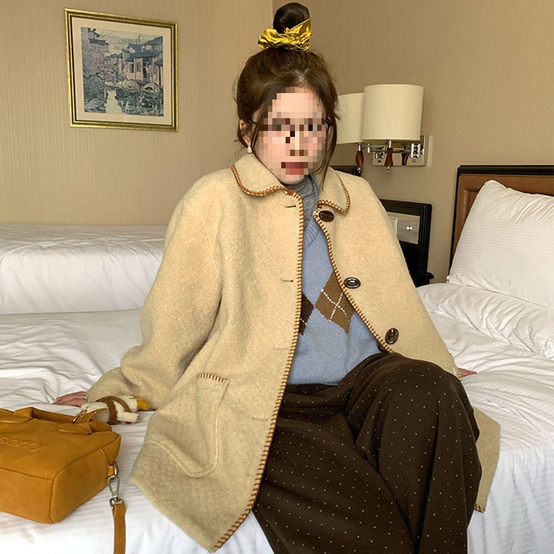 Butter Latte Embroidered Wool Coat - Korean Retro Style, Mori, Petite Fit for Autumn/Winter S жёлтый/кремовый