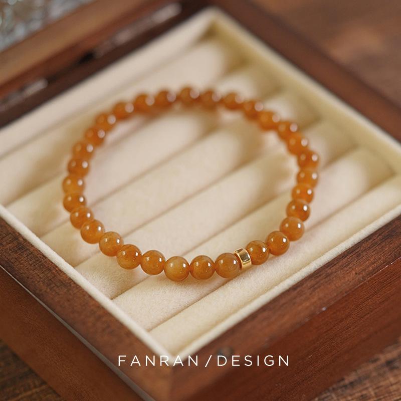 Brown sugar~Natural Xinjiang Hotan Jade Bracelet for Women, Qemuo Brown Sugar Bead Bracelet, Gentle Autumn/Winter Style, Original Design Qiemo Sugar Bead Bracelet
