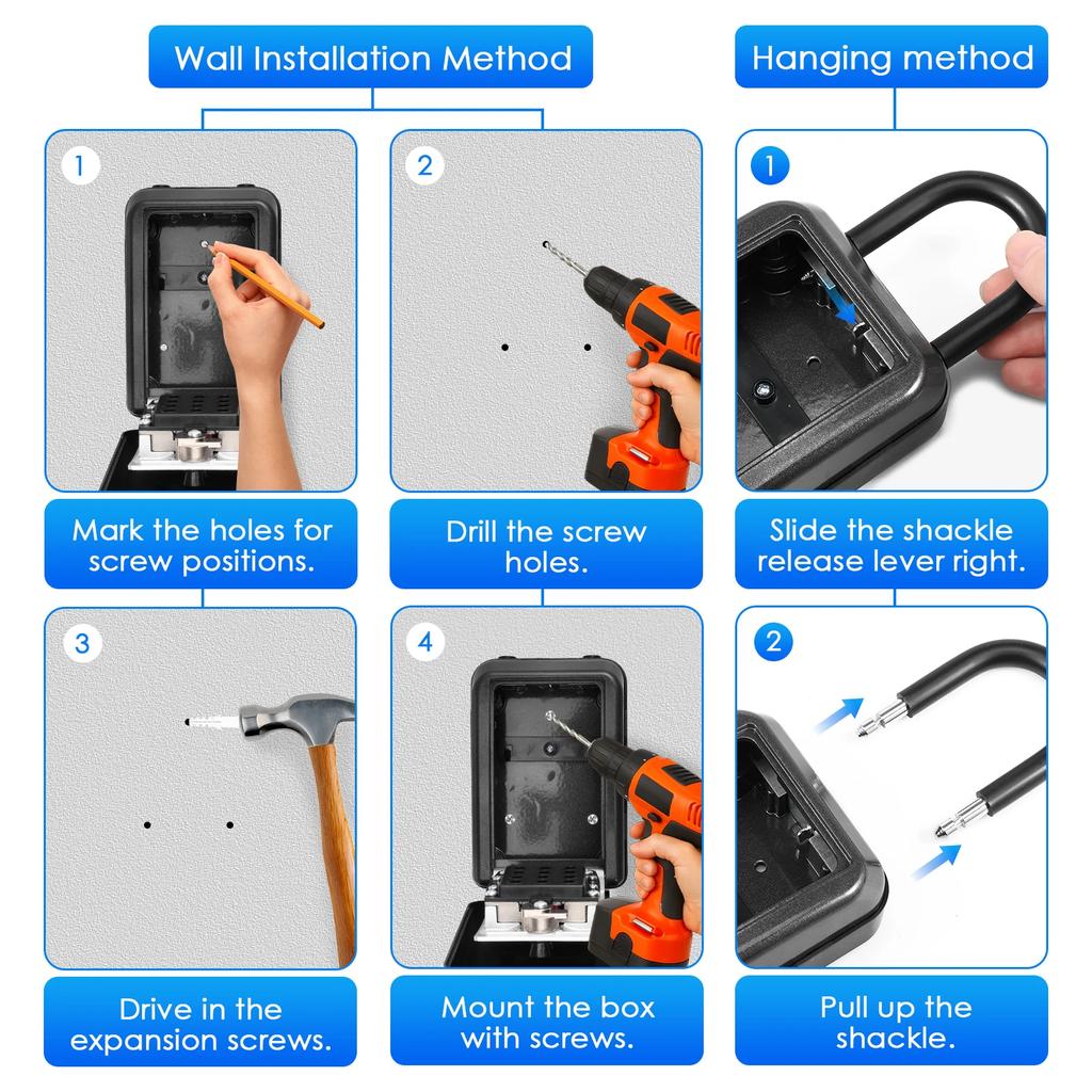 12 Digit Combination Lock Box Wall Safe Key Lock Box Large Capacity Weatherproof Outdoor Lockbox Spare Key Safe Storage Lock Box