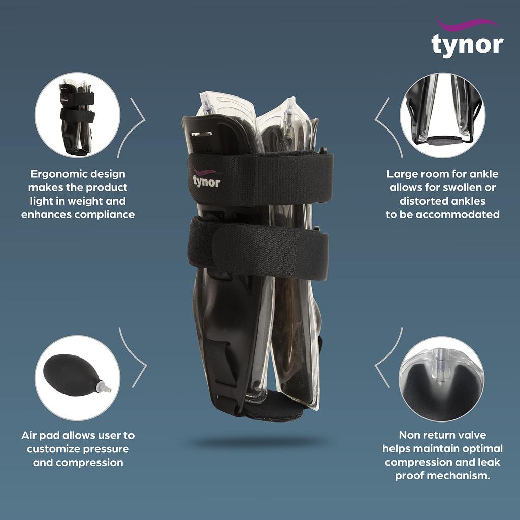 TYNOR Air Ankle Splint, Black, Universal Size, 1 Unit