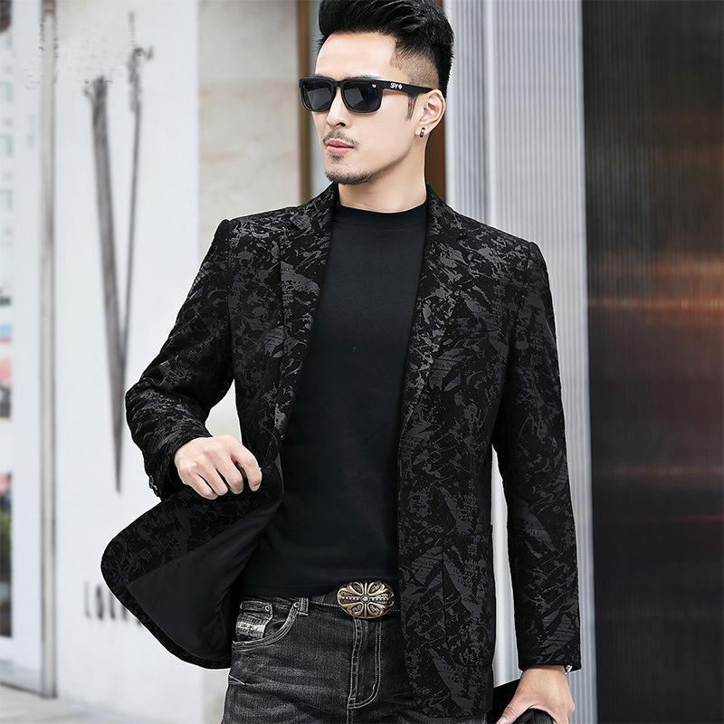 New Genuine Leather Coat Men's Suit Slim Fit Suit Sheepskin Printed Coat Spring and Autumn Fur