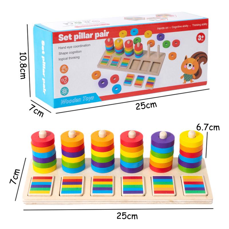 

Montessori Memory Training Color Matching Game Wooden Rainbow Ring Set Colors Sorting Logical Thinking Children Educational Toys