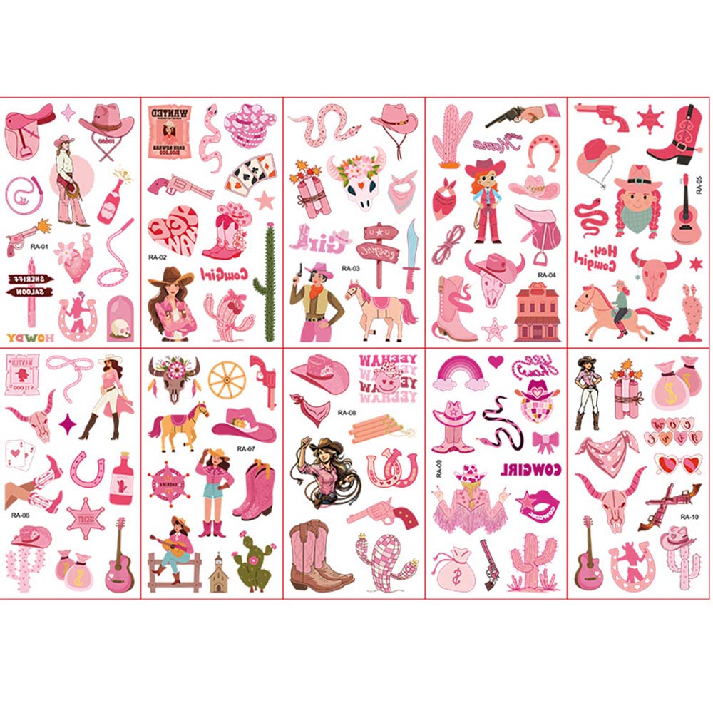 

10 Sheets Cowboy Cowgirl Theme Temporary Tattoo Stickers Cowgirl Boot Hat Body Face Sticker Birthday Bachelorette Party Tattoo