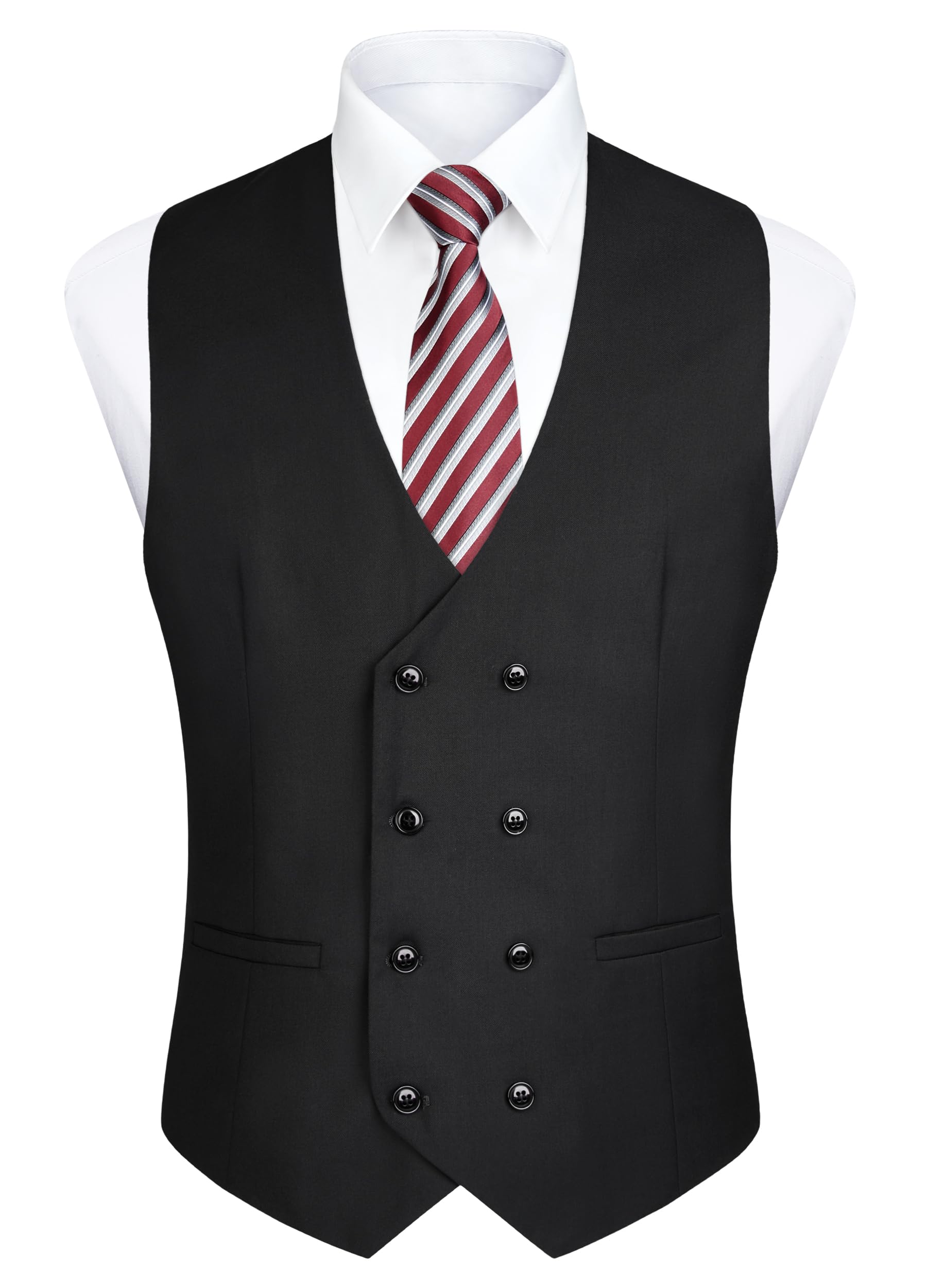 

[Enlision] Business Vest Men s Suit Vest Double-Breasted Solid Color Formal Slim Fit Gilet Vest Gentleman s Stylish with Buckle Wedding Black Size S V