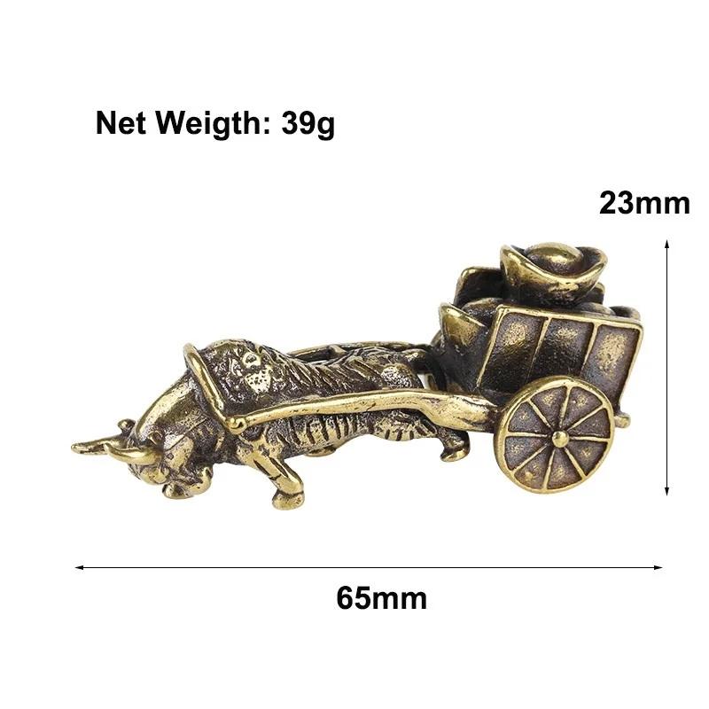 Retro Ornament Bull Pull Vehicle Figurines Pure Copper Chinese Folk Feng Shui Crafts Home Decoration Accessories Bring Good Luck