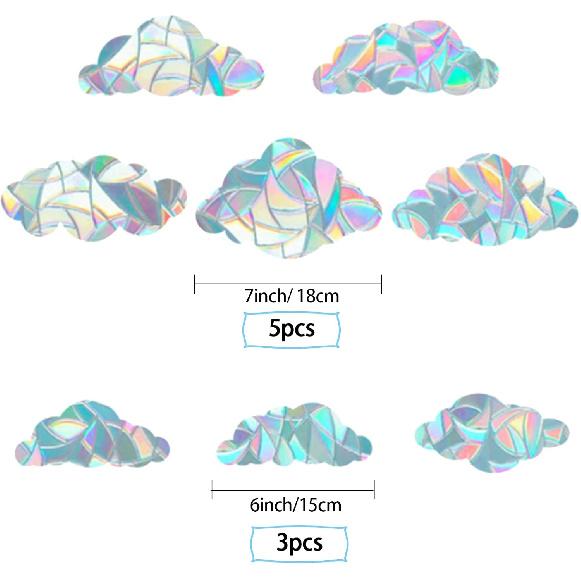 GORGECRAFT 8Pcs Large Rainbow Window Clings 3D Decorative Window Film Cloud Shape Anti-Collision Stickers Door Static Cling for Kitchen Dining Room