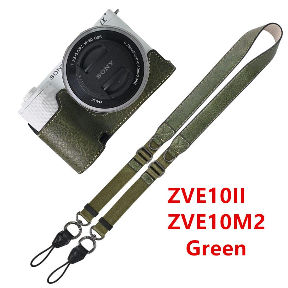 Půl pouzdro na fotoaparát z PU kůže s texturou liči pro Sony A6700 A6400 A6300 A6100 A6000 ZVE10 ZVE10II ZVE10M2 Spodní otevírací kryt s popruhem
