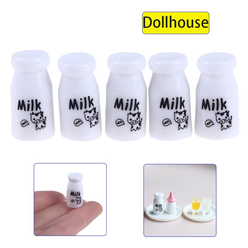 5Pcs 1:12 1:6 Dollhouse Miniature Milk Bottle Model Toys Decoration Accessories Dolls Kitchen Food