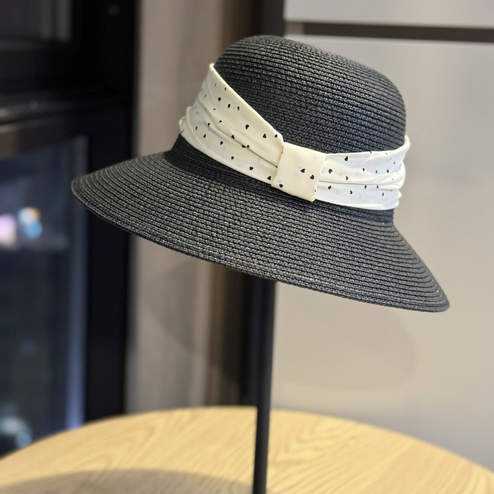 Women s French-Style Grass Sun Hat with Wide Brim - Breathable Outdoor Suitable for Beach, Summer, Shopping & Casual Outfits - Elastic Fit Adjustable чёрный