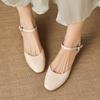 Krazing Pot Cow Skin Round Toe Low Heels Summer Shoes Big Size 42 Ankle Straps Solid Color Women Pumps