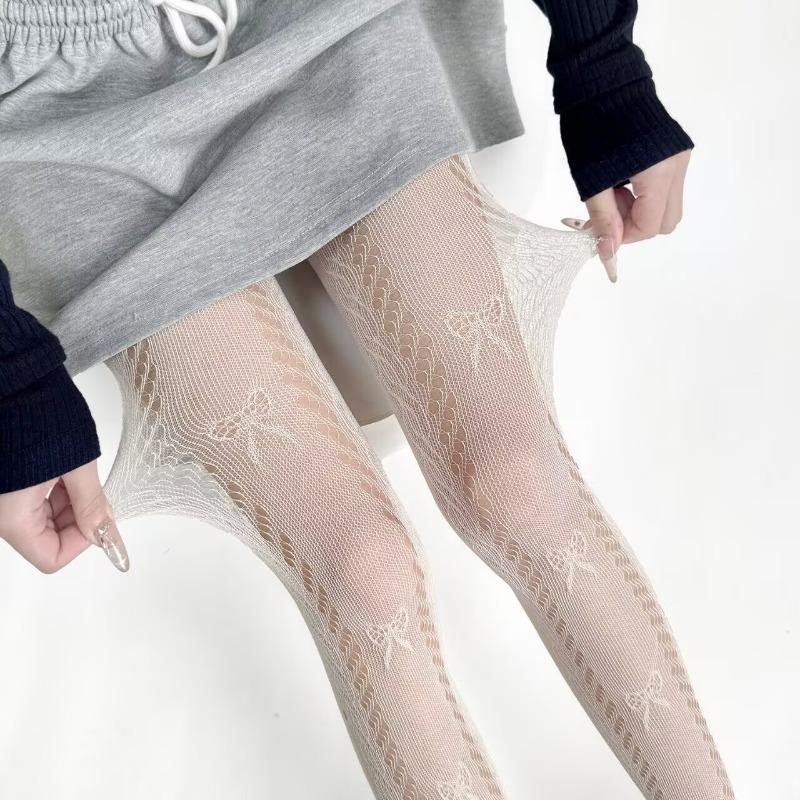 Women Japanese Style Jk Lolita Bow Lace Mesh Thin Pantyhose