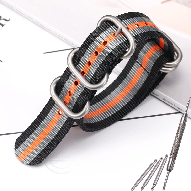 Nylon Strap 18mm 20mm 22mm 24mm Five-Ring Premium Weave Men Women Watch Band Bracelet Heavy Duty Stainless Steel Buckle