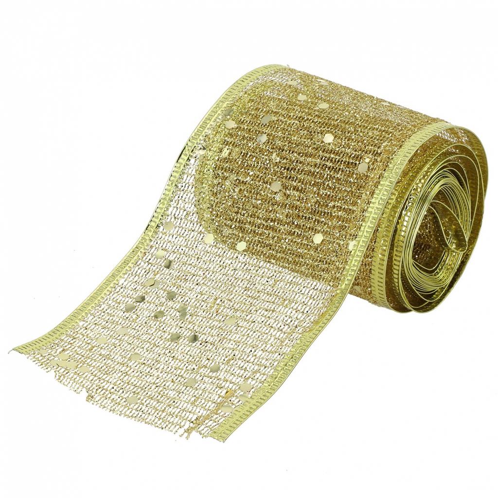 Glitter Wired Ribbon, Organza Sheer Ribbon with Gold Glitter Swirl Pattern