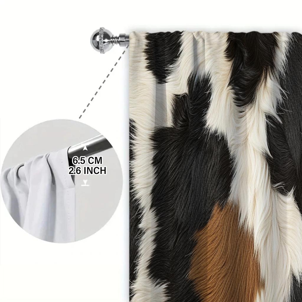 2 Stück Vorhang mit Kuhmusterdruck für Heimdekoration - Stangentasche Fensterdekoration für Schlafzimmer, Büro, Küche, Wohnzimmer