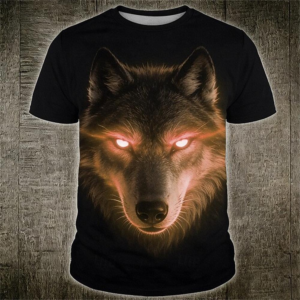 Men's Summer Crew-Neck T-Shirt with Cool Lion Print Casual Short-Sleeve Loose-Fit Pullover Fashionable Street Style for Men