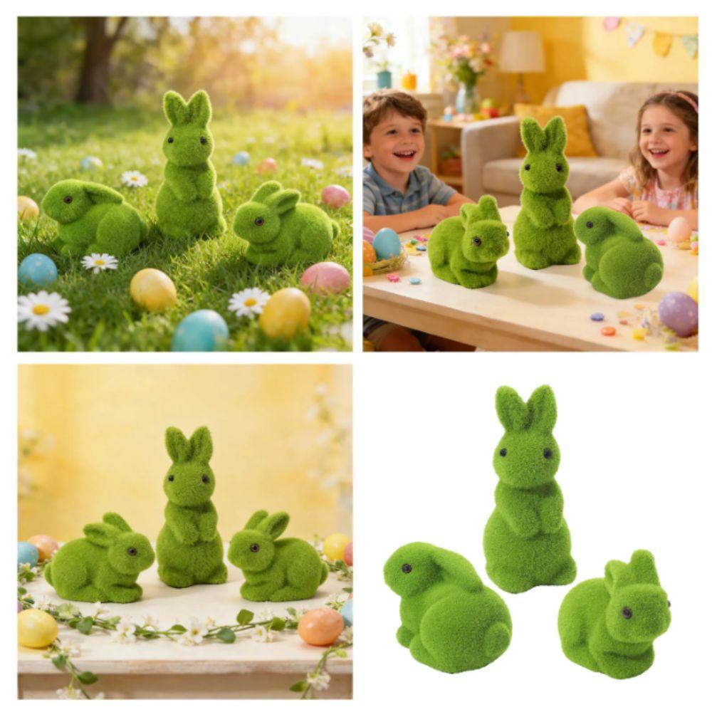 Simulation Moss Easter Decorations Moss Green Easter Bunny Figurines  Garden Decorations