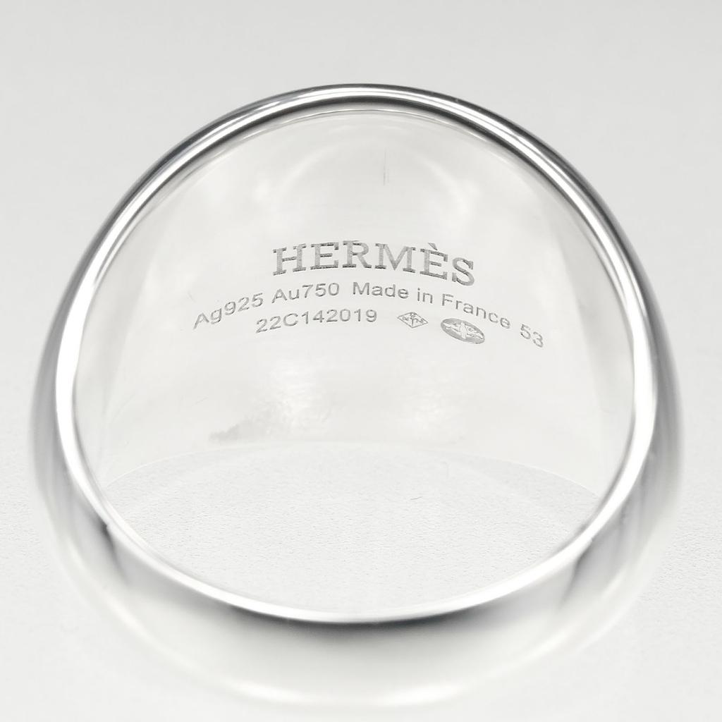 HERMES Exlibris Chevalier Ring Silver925/K18 Pink Gold #6.4(US Size) 11.5g Women Used